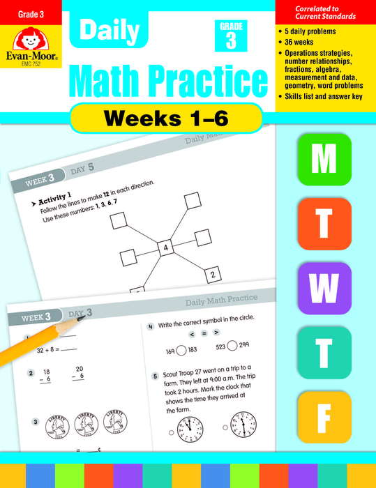 Daily Math Practice Bundle, Grade 3, Weeks 1-6