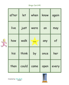 first grade sight word bingo
