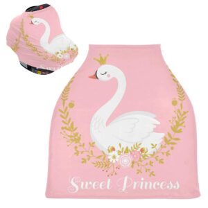 Cute Swan Princess Baby Car Seat Covers, Nursing Cover Breastfeeding Scarf Soft Breathable Stretchy Coverage, Infant Stroller Cover for Boys Girls