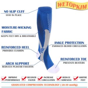Wetopkim Compression Socks for Women & Men (4 Pairs) 20-30 mmHg Best for Athletic, Running,Flight Travel,Cycling(S/M)