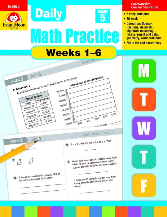 Daily Math Practice Bundle, Grade 5, Weeks 1-6