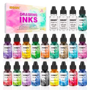 alcohol ink set - 22 vibrant colors high concentrated drawing inks, acid-free, fast-drying and permanent based ink, epoxy resin colour dye, alcohol ink for resin, painting, tumblers, ceramic