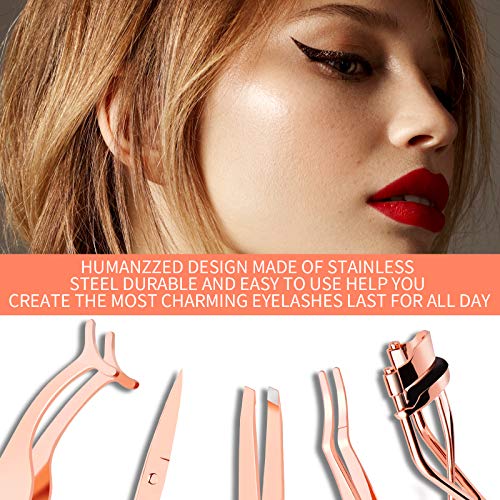 Yiwoo 5 Pieces Eyelash Applicator Tool，False Eyelashes Applicator,Eyelashes Tool,Eyelashes Curlers,Curved Eyelash Curler(Rose Gold）