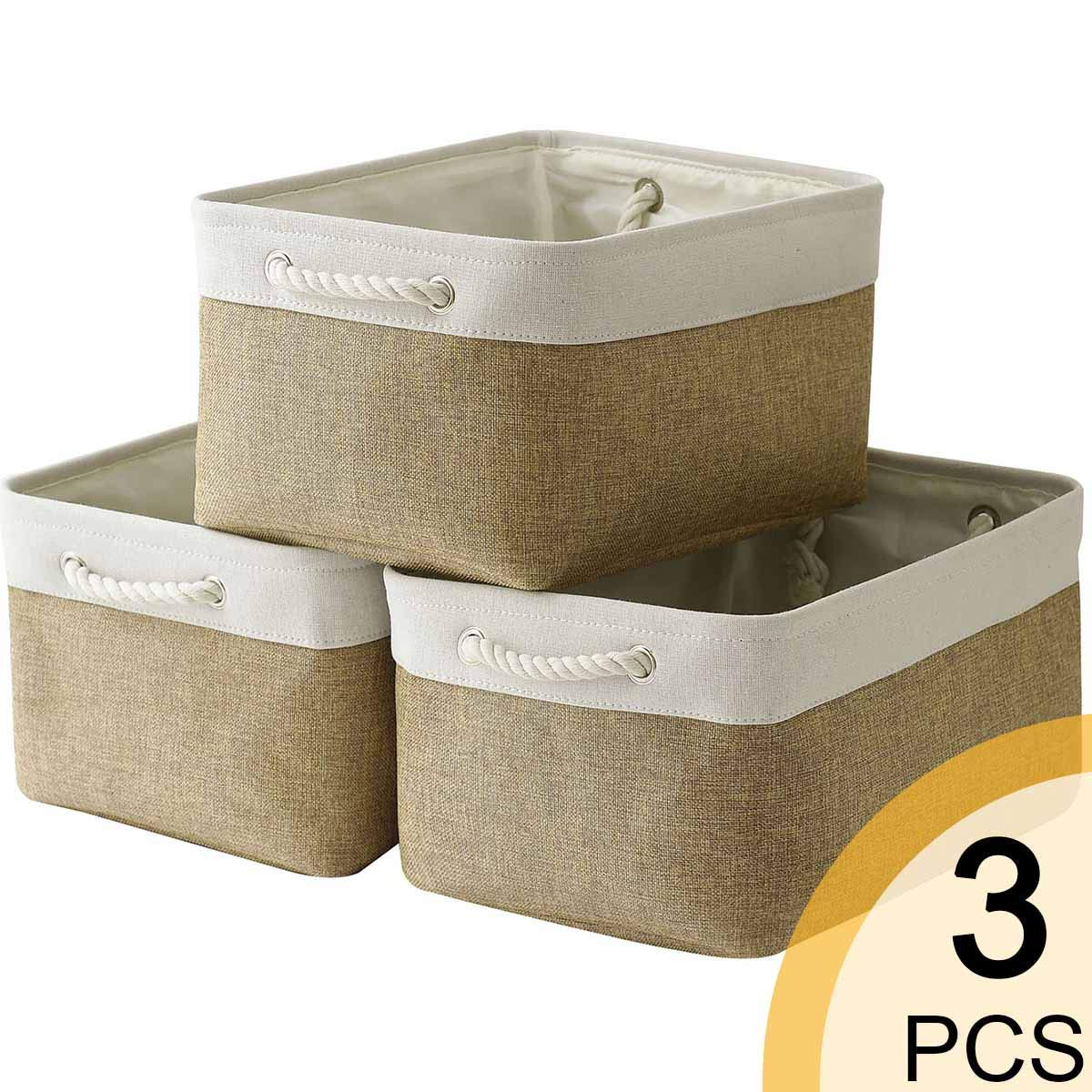 Sacyic Storage Baskets for Shelves, Fabric Baskets for Organizing, Collapsible Storage Bins for Closet, Nursery, Clothes, Toys, Home & Office [9-Pack, White&Khaki]