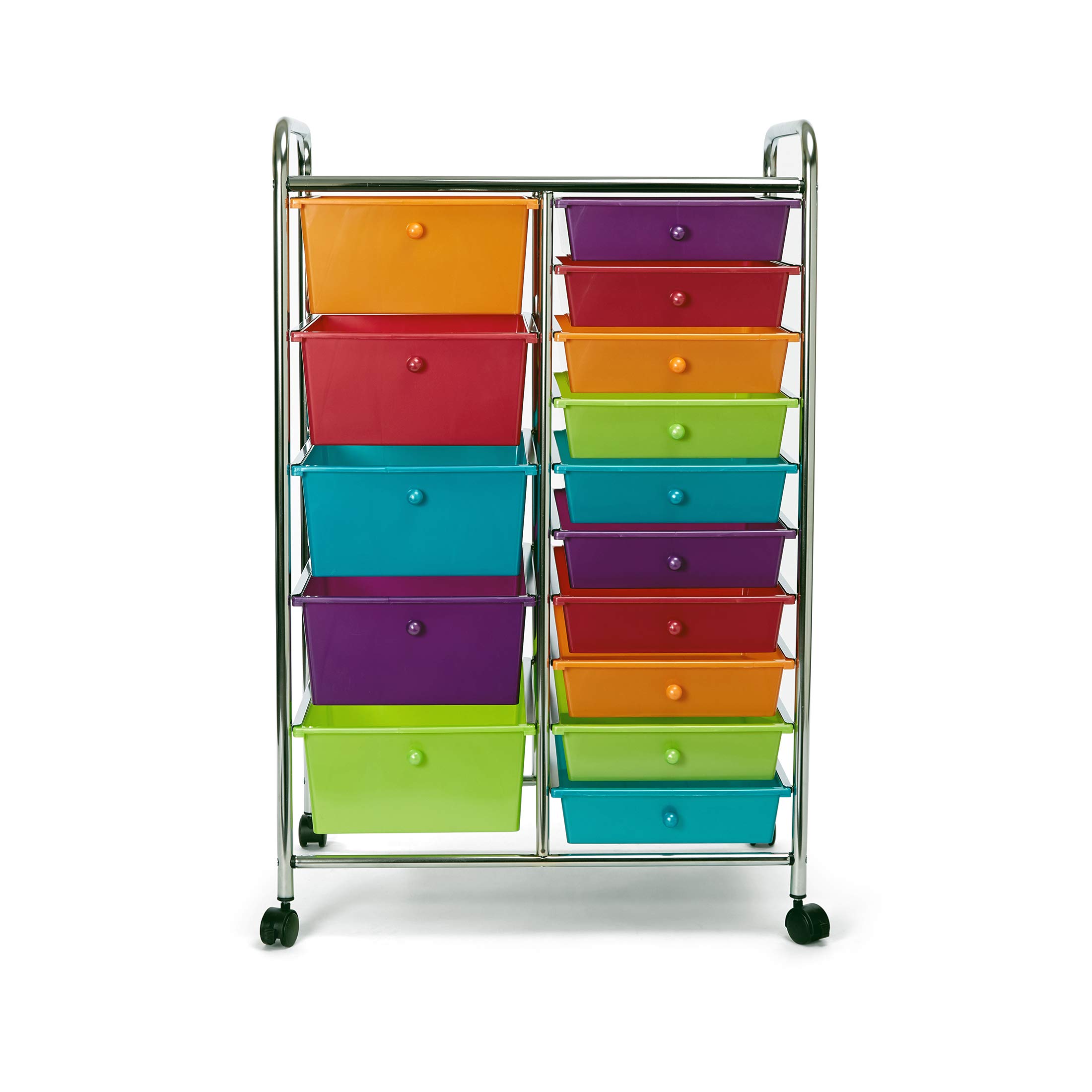 Seville Classics Rolling Utility Organizer Storage Cart for Home Office, School, Classroom, Scrapbook, Hobby, Craft, 15 Drawer, Multicolor (Pearlized)