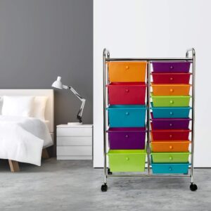 Seville Classics Rolling Utility Organizer Storage Cart for Home Office, School, Classroom, Scrapbook, Hobby, Craft, 15 Drawer, Multicolor (Pearlized)