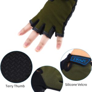 3 Pairs Kids Bike Gloves Half Finger Gloves MTB Road Sport Gloves Anti-Slip Gel Gloves for Children Cycling Biking Breathable Gloves (,Black, Army Green, Red?4-8 Years)