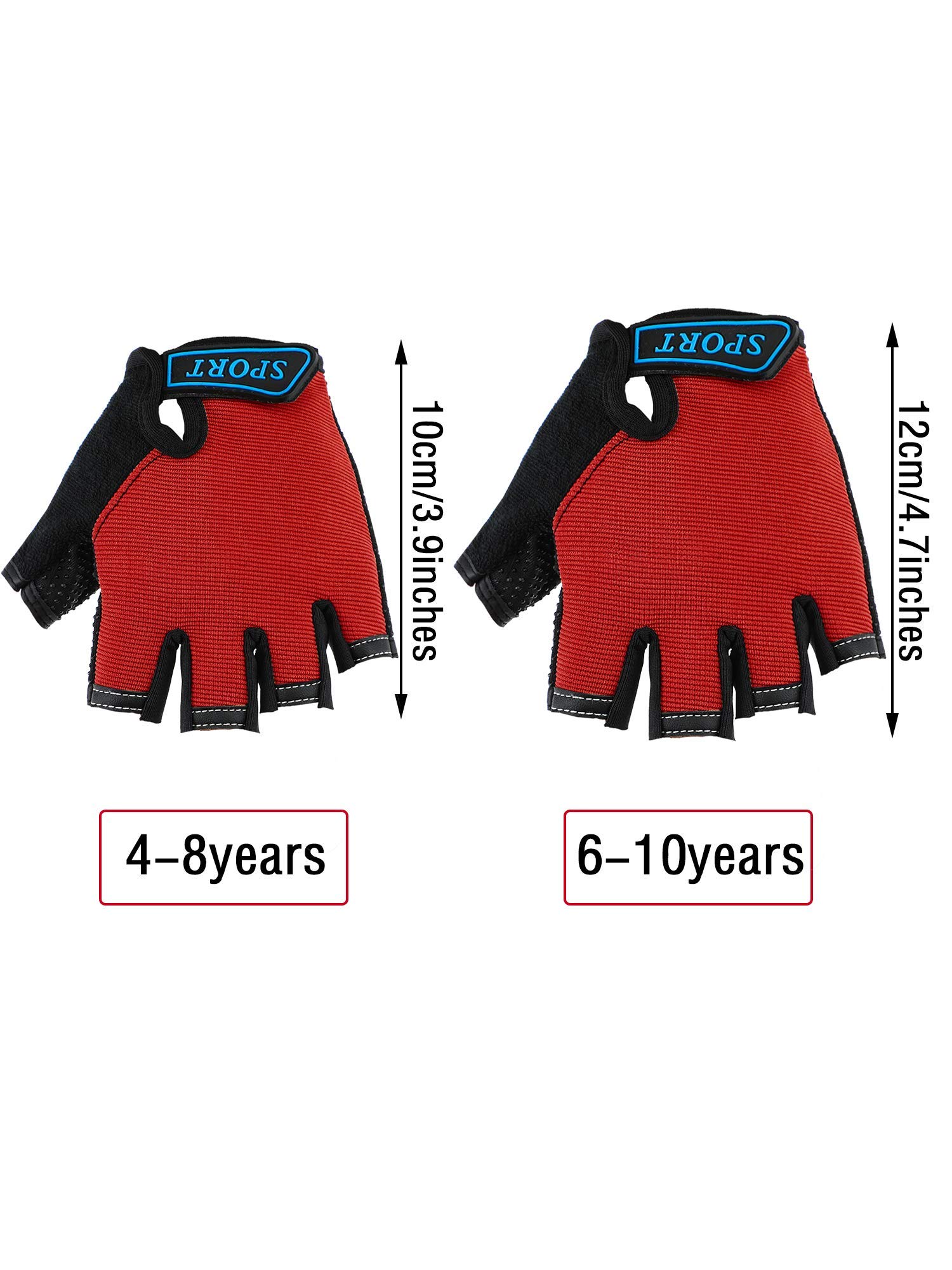 3 Pairs Kids Bike Gloves Half Finger Gloves MTB Road Sport Gloves Anti-Slip Gel Gloves for Children Cycling Biking Breathable Gloves (,Black, Army Green, Red?4-8 Years)