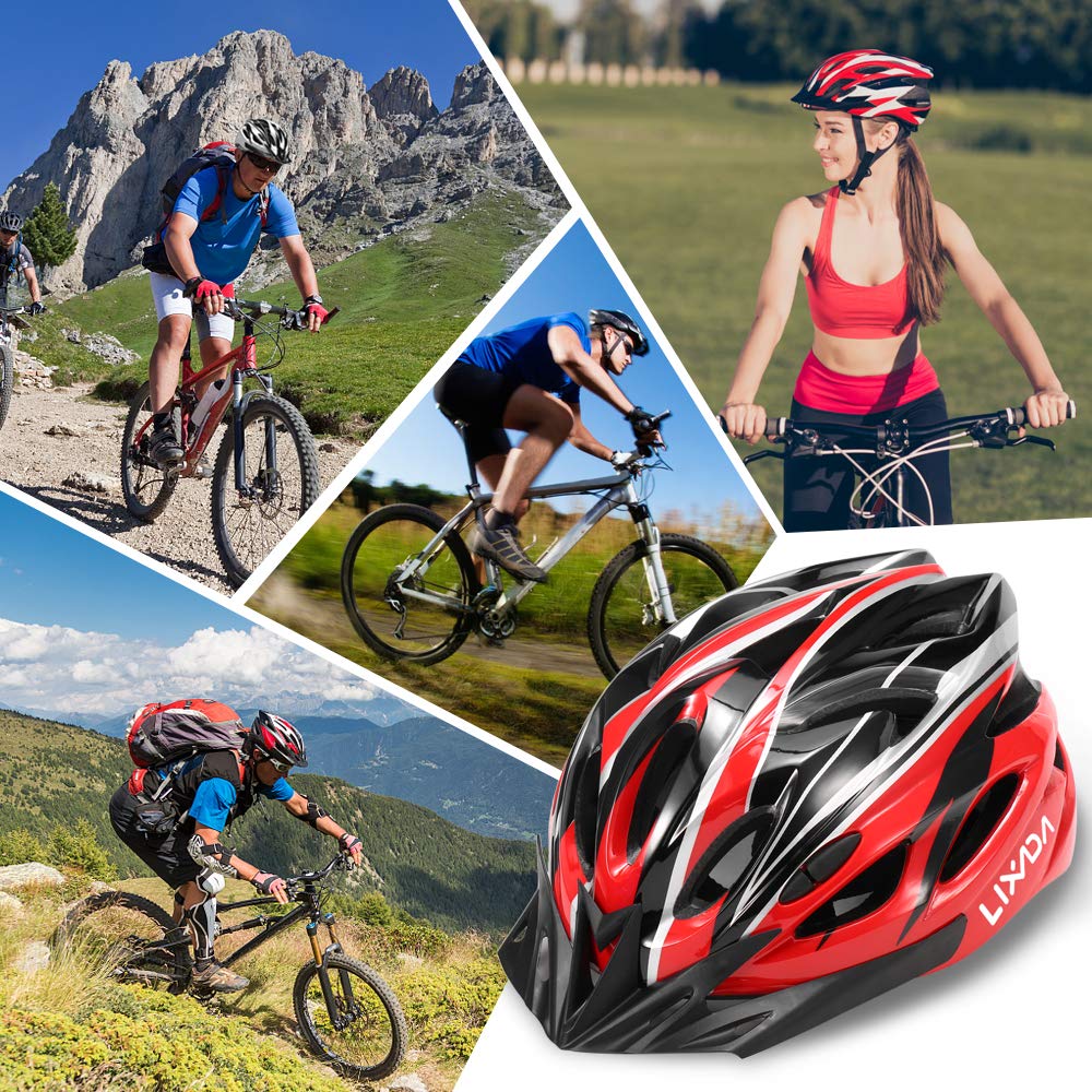 Lixada Adult Bike Helmet,Mountain Bike Helmet MTB Bicycle Cycling Helmets,Adjustable Dial-Fit Integrally Molding Lightweight Helmets with LED Back Light for Men and Women