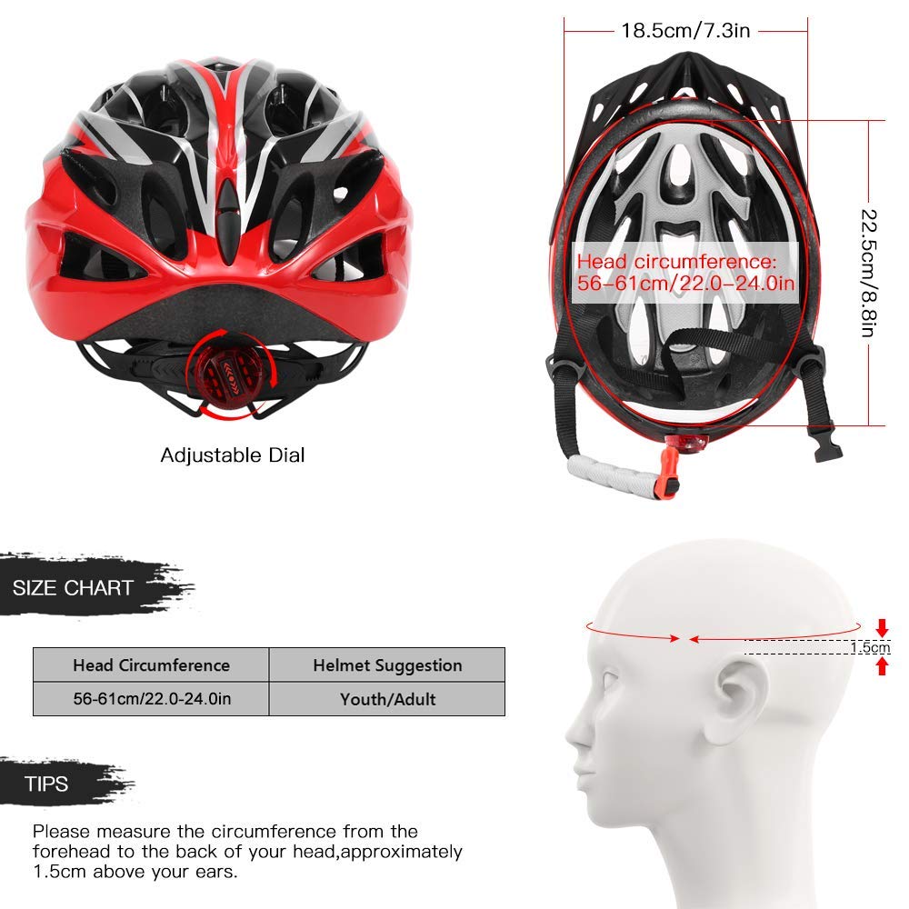 Lixada Adult Bike Helmet,Mountain Bike Helmet MTB Bicycle Cycling Helmets,Adjustable Dial-Fit Integrally Molding Lightweight Helmets with LED Back Light for Men and Women