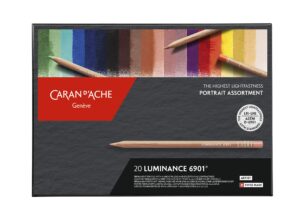 caran d'ache 6901 colouring pencils luminance portrait assortment 20 colours, multi-colour, 26 x 19 x 2 cm.