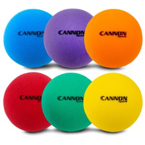 cannon sports set of 6 mini uncoated foam balls, 3" l/h/w - red, blue, green, purple, orange, yellow