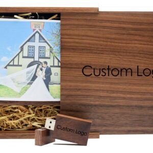 32GB Wood USB 2.0 Flash Drive with Custom Logo Laser Engrave Wooden USB Memory Stick Thumb Drivers with Album Box for Wedding/Photography/Parents