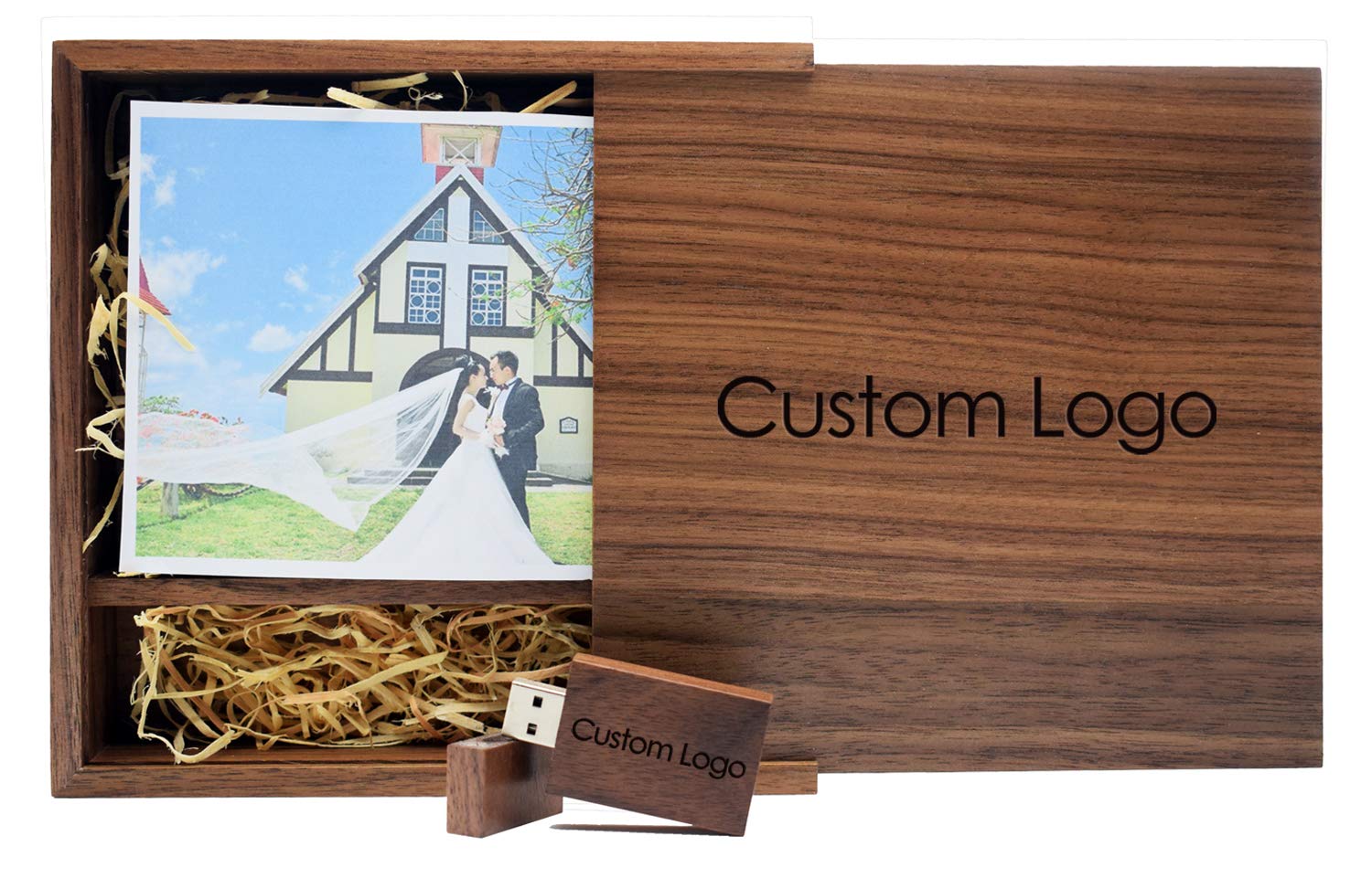 32GB Wood USB 2.0 Flash Drive with Custom Logo Laser Engrave Wooden USB Memory Stick Thumb Drivers with Album Box for Wedding/Photography/Parents