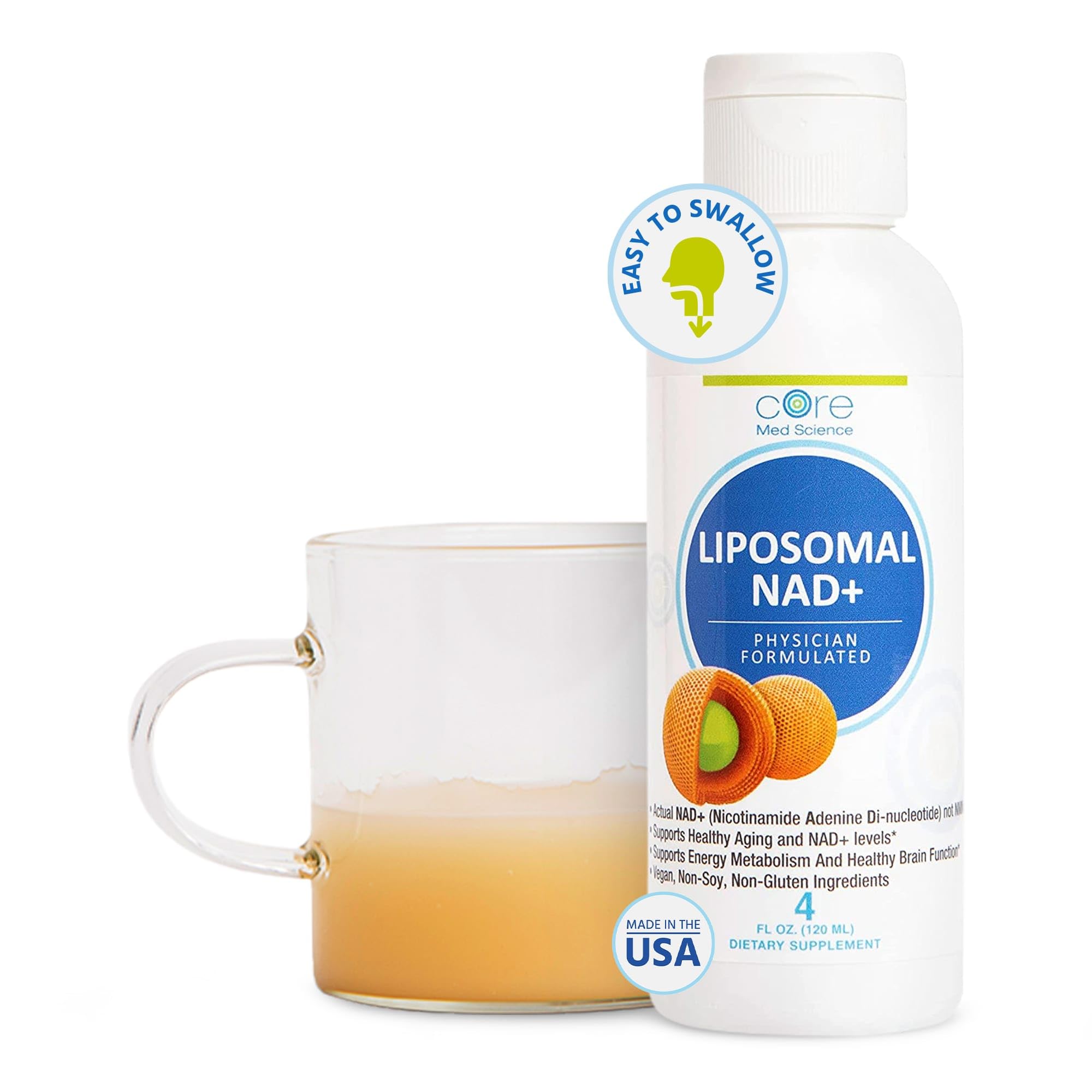 Core Med Science Liposomal NAD Supplement Liquid, 4 Fl Oz - NMN or Nicotinamide Riboside Alternative - Supports Healthy Aging & Energy Metabolism - Nicotinamide Adenine Dinucleotide Supplement