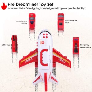 Airplane Toys, Cars Toys Set Fire Truck/Engineering Vehicle/Police Car Toys Christmas Birthday Gift for 3 4 5 6 Years Old Boys Toddlers Deformable Aircraft Storage Cars Toy (red in Blue Police Box)