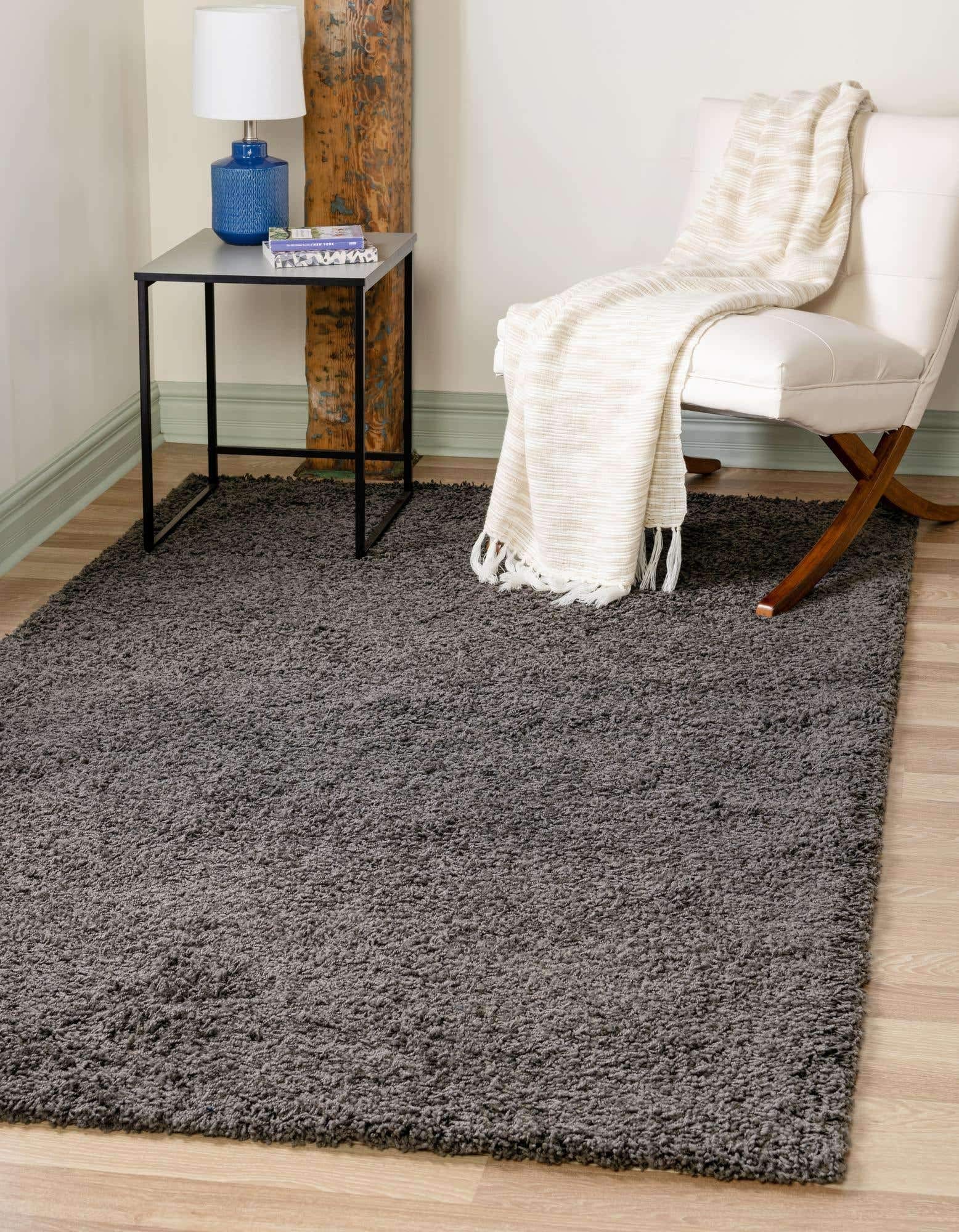 Unique Loom Solid Shag Collection Area Rug (10' x 13' 11" Rectangle, Graphite Gray)