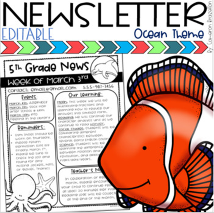 Weekly Classroom Newsletter Template Ocean Theme EDITABLE