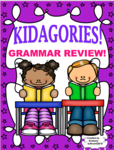 kidagories grammar game and no prep worksheets
