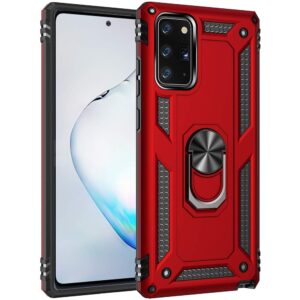 military grade drop impact for samsung galaxy note 20 case note 20 5g case 360 metal rotating ring kickstand holder armor heavy duty shockproof case for galaxy note 20 5g phone case (red)