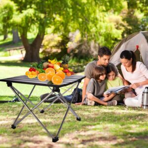 TENRIOS Portable Camping Table, Collapsible Beach Table Folding Side Table Aluminum Top with Carry Bag for Outdoor Cooking, Hiking, Travel, Picnic, RV Fold Black