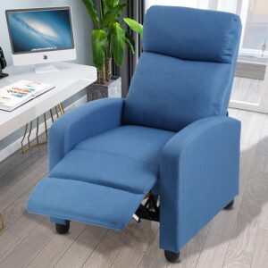 Dkeli Recliner Chair for Living Room Padded Wide Seat Sofa Fabric Massage Reclining Chair with Footrest & Backrest, Wingback Heavy Duty Modern Single Sofa Home Theater Seating Easy Lounge, Blue