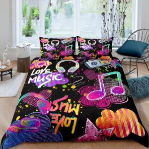 feelyou music note duvet cover set twin size rock music theme comforter cover boys girls headphones radio bedding set luxury microfiber quilt cover 1 pillowcase colorful