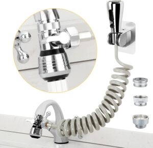 cecefin kitchen sink sprayer, faucet spray head replacement with 79” recoil hose and holder, pressurized water saving faucet aerator & diverter valve, faucet sprayer attachment set