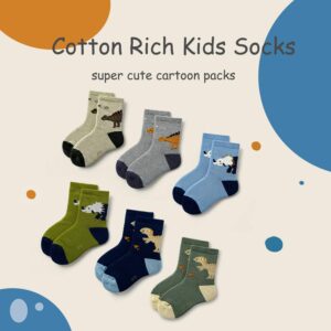 Big Kids Winter Socks Boys Warm Socks Thick Cotton Thermal Crew Socks for Boys Dinosaur 6 Pairs Size 13-1/8-10 Years