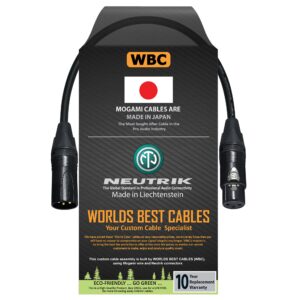 worlds best cables 0.5 foot – quad balanced microphone cable custom made using mogami 2534 wire and neutrik nc3mxx-b male & nc3fxx-b female xlr plugs.
