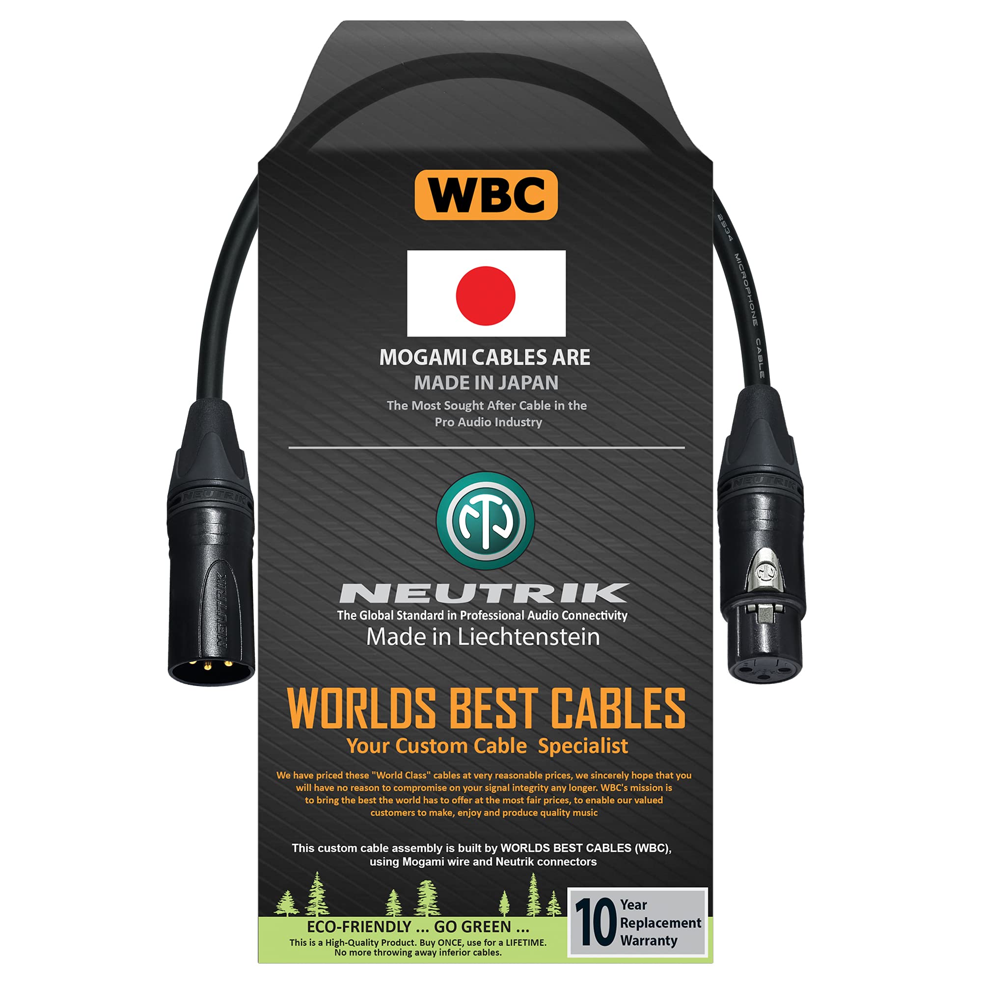 WORLDS BEST CABLES 0.5 Foot – Quad Balanced Microphone Cable Custom Made Using Mogami 2534 Wire and Neutrik NC3MXX-B Male & NC3FXX-B Female XLR Plugs.