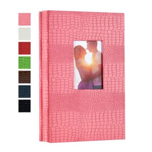 potricher leather photo album 4x6 300 photos for family wedding anniversary baby vacation (pink, 300 pockets)