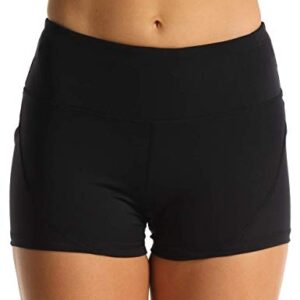 Rocorose Women's Shorts Athletic Tummy Control 4 Way Stretch Side Pockets Contrast Color Sports Bottoms Leggings Black M