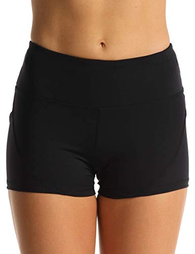 Rocorose Women's Shorts Athletic Tummy Control 4 Way Stretch Side Pockets Contrast Color Sports Bottoms Leggings Black M