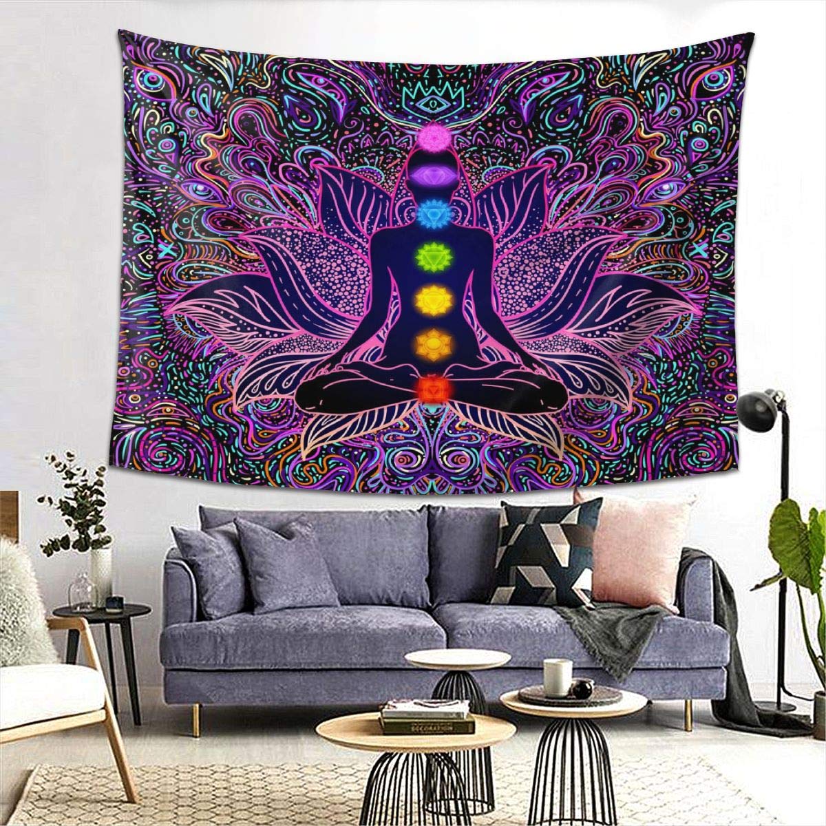 VEEMONIK Seven Chakra Tapestry - Bohemian Mandala Spiritual Tapestries Yoga Meditation Wall Hanging Boho Studio Room Art Home Decoration Gift Bedroom Decor Living Room 78.7" × 59.1"