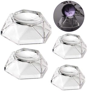 4 pcs clear acrylic ball stand crystal ball display base ball model holder for golf balls tennis balls sphere crystal ceramic round balls, 3 sizes