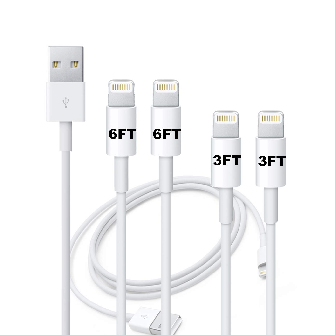 iPhone Charger, 4PACK 3/3/6/6Feet Long USB Charging Cable Fast Connector Data Sync Transfer Cord Compatible with iPhone 11 Pro Max XS XR X 8 7 6S 6 Plus SE 5S