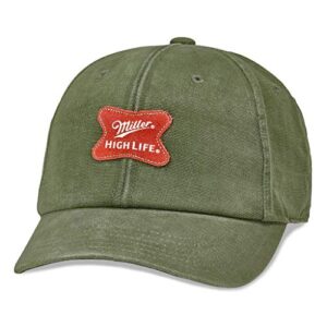 american needle miller high life beer baseball hat, jasper collection, light olive (miller-2005b-loli)