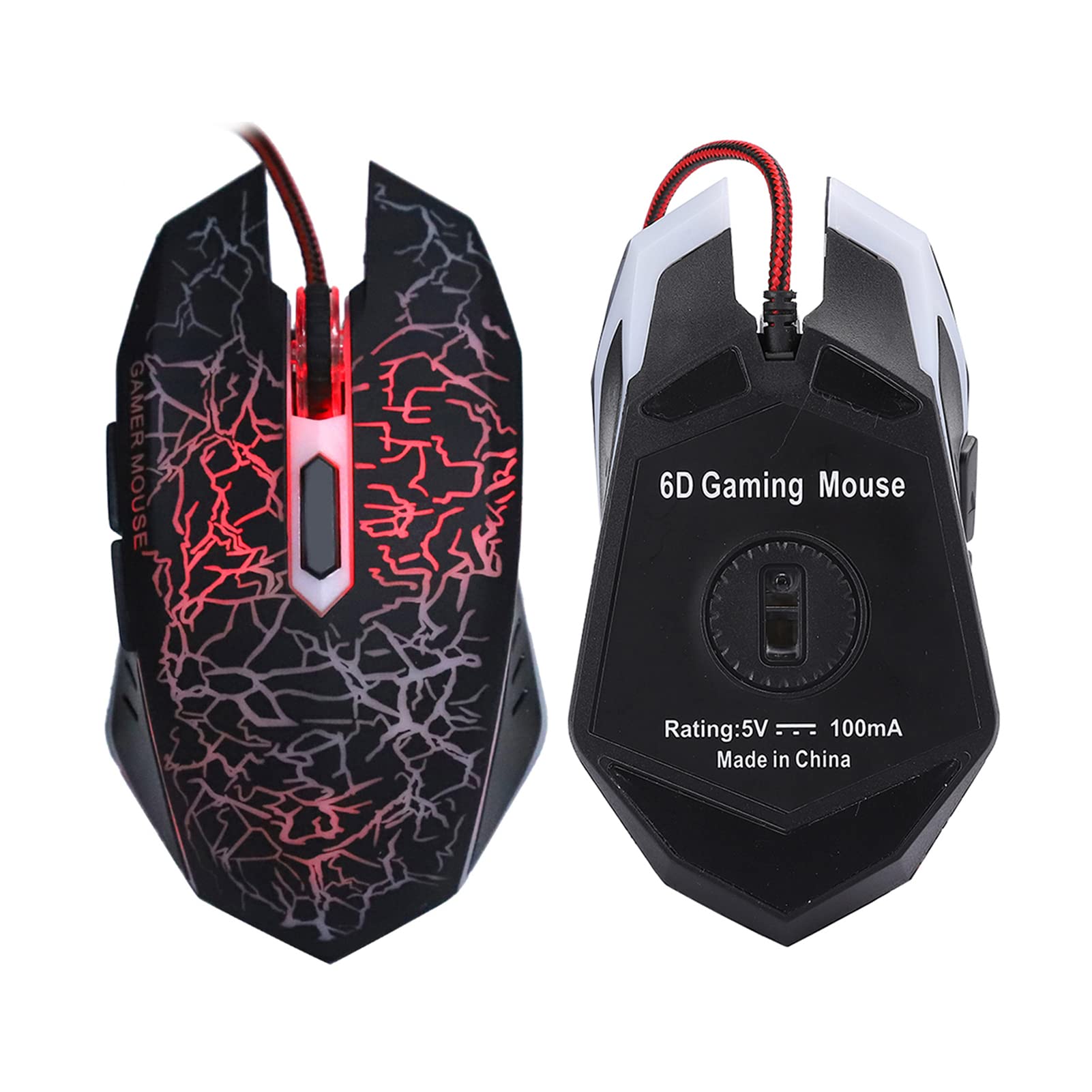 Dpofirs A70 Professional Wired Gaming Mouse, Universal USB Optical Gaming Mouse with Colorful Breathing LED Light, Ergonomic 6 Button Mouse, DPI 800-2000 Adjustable, PC Mouse(Black)