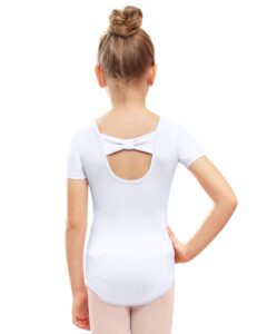 stelle leotard for girls toddler ballet leotards dance gymnastics outfits with bow back (white, 5t)