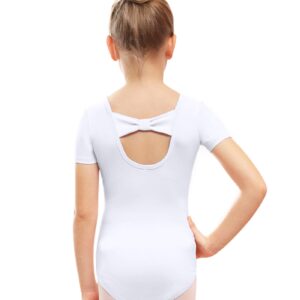 Stelle Leotard for Girls Toddler Ballet Leotards Dance Gymnastics Outfits with Bow Back (White, 5T)