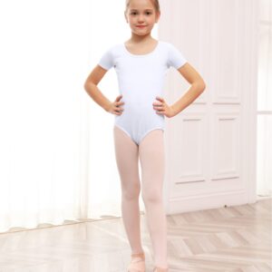 Stelle Leotard for Girls Toddler Ballet Leotards Dance Gymnastics Outfits with Bow Back (White, 5T)