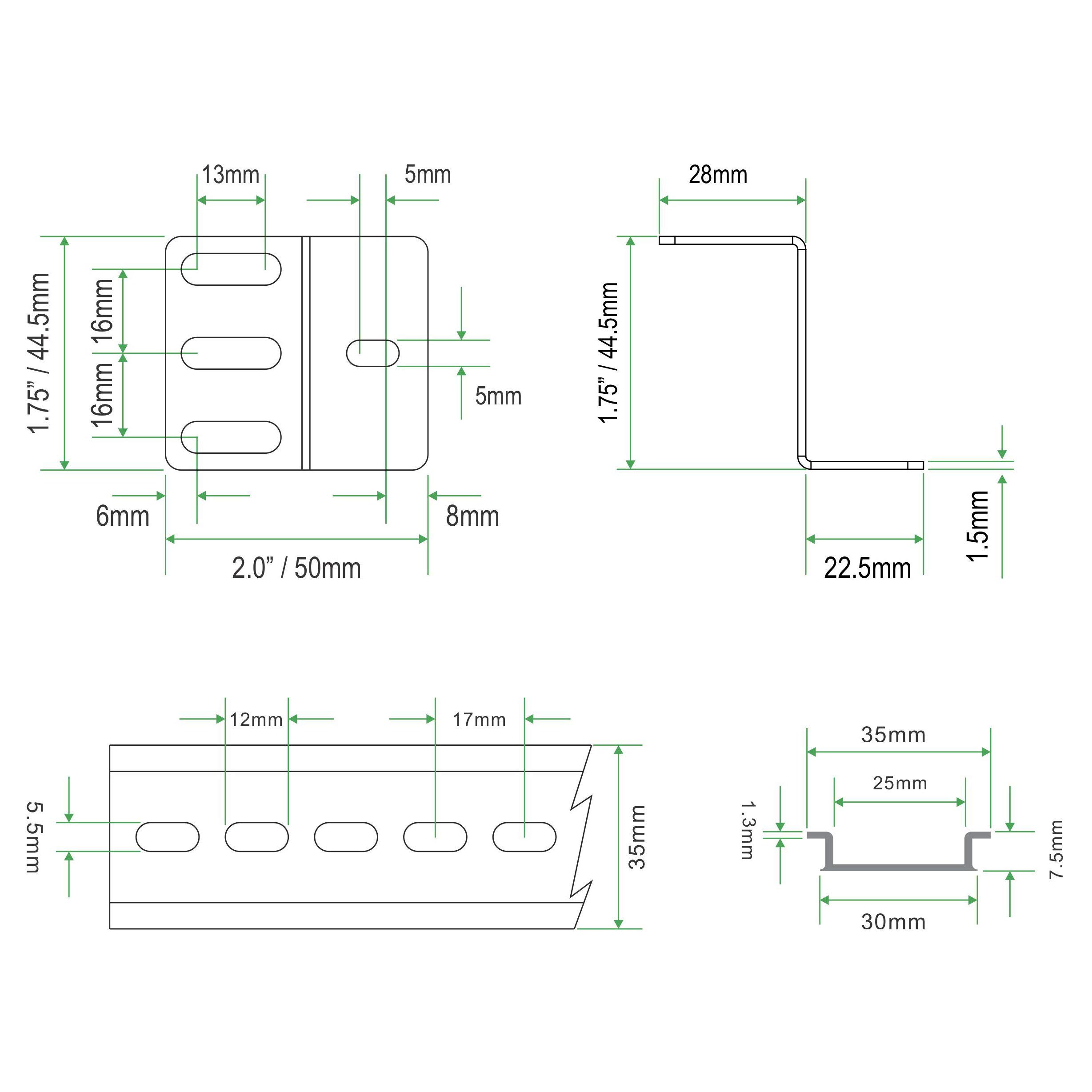 WatchfulEyE DIN Rail Mounting Bracket | Rack Mount DIN Rail Kit Rack Ears DIN Rail Slotted Aluminum Alloy Oxidation Length 17 Inch Width 35mm Height 7.5mm