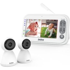 baby monitor with 2 camera and audio 4.3" lcd split screen 1000ft range rechargeable battery 2-way audio baby crying detection night vision temperature detection (no remote pan-tilt-zoom function)