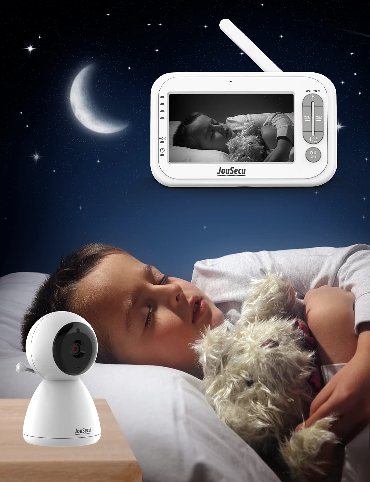 Baby Monitor with 2 Camera and Audio 4.3" LCD Split Screen 1000ft Range Rechargeable Battery 2-Way Audio Baby Crying Detection Night Vision Temperature Detection (No Remote pan-tilt-Zoom Function)