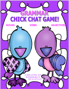 grammar chick chat game! nouns verbs adjectives! task cards