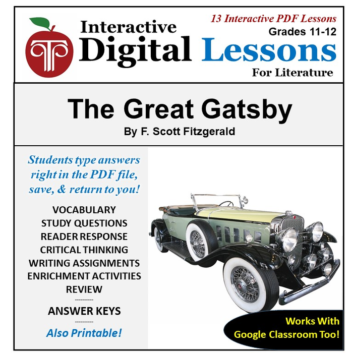 Online Homeschool Learning Interactive PDF Study Guide for The Great Gatsby