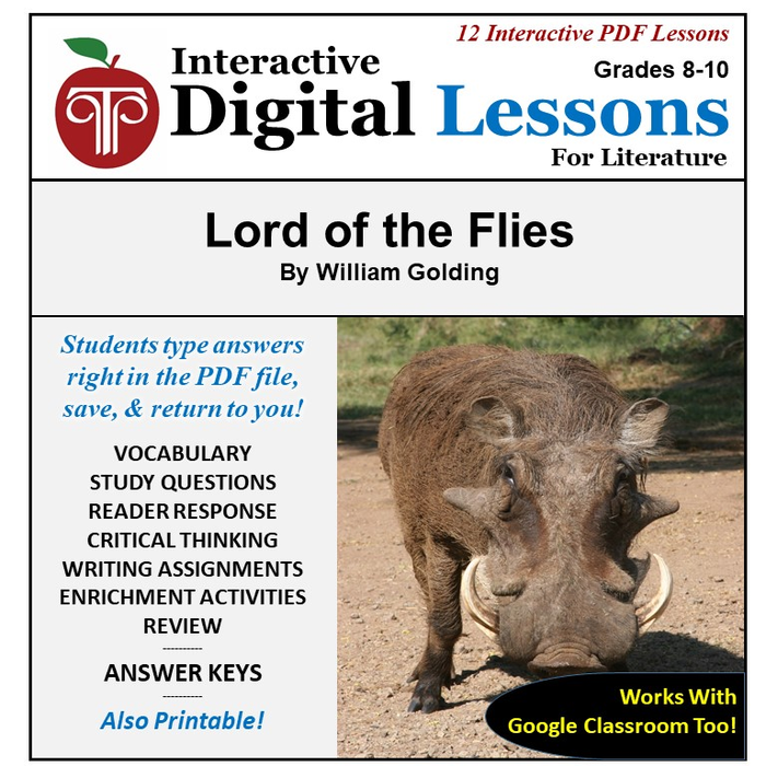 Online Homeschool Learning Interactive PDF Study Guide for Lord of the Flies