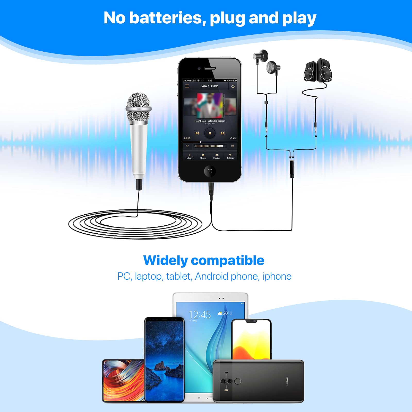 JeMii Mini Microphone,Tiny Microphone,Phone Microphone, Asmr Microphone,Mini Karaoke Microphone,forVoiceRecording Chatting and Singing on iPhone,Android,PC(Silver)