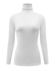 kindcall long sleeve mock turtleneck stretch slim t shirt layer top white medium